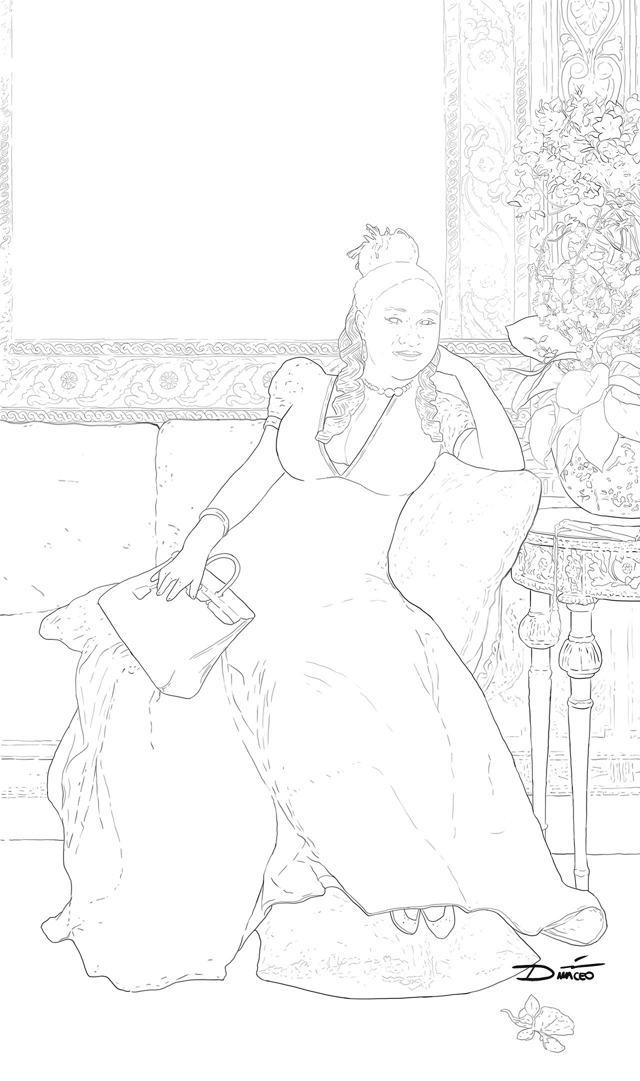 The line art for "Nikea au repos" by artist Dremaceo Giles