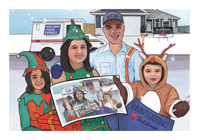 The Killiany's Fractal Christmas. A postcard showing the Killiany family delivering a postcard that shows the Killiany family delivering a postcard, ad Infinitum.