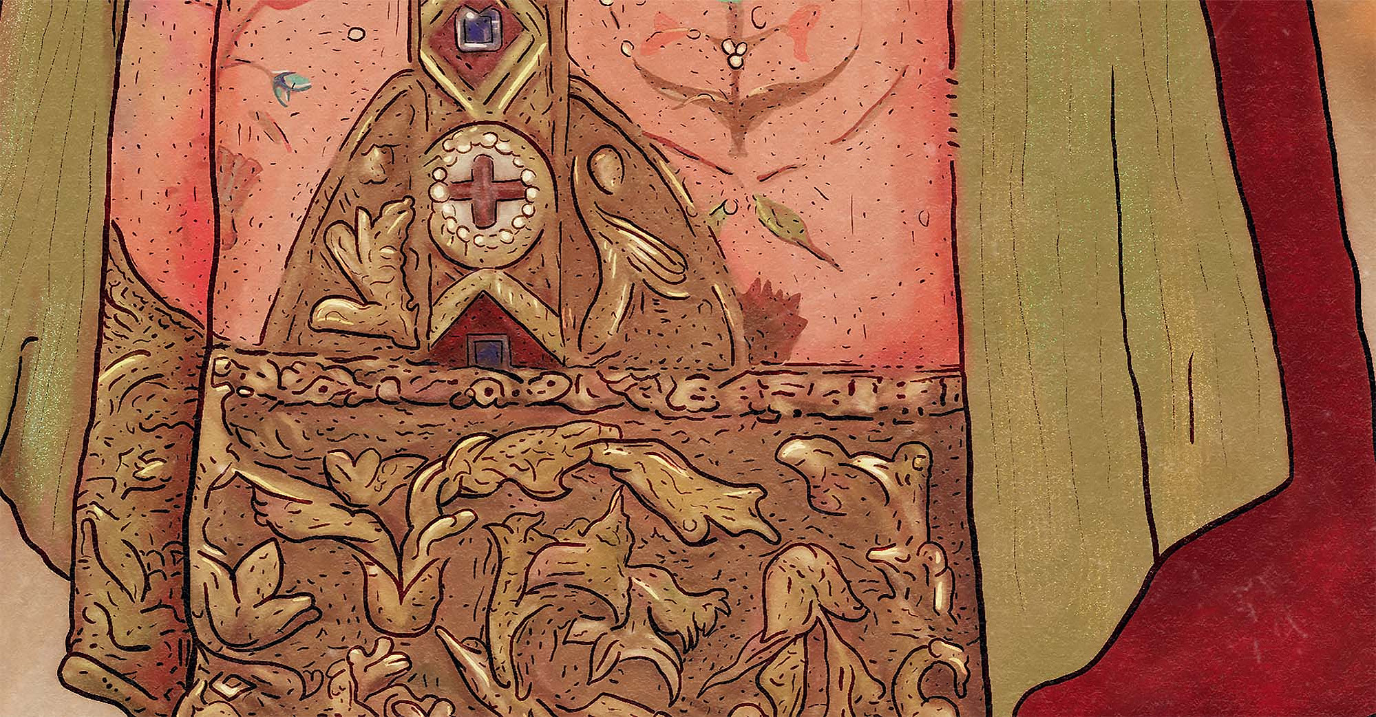 A close-up of Saint Sonya's embroidered robes.