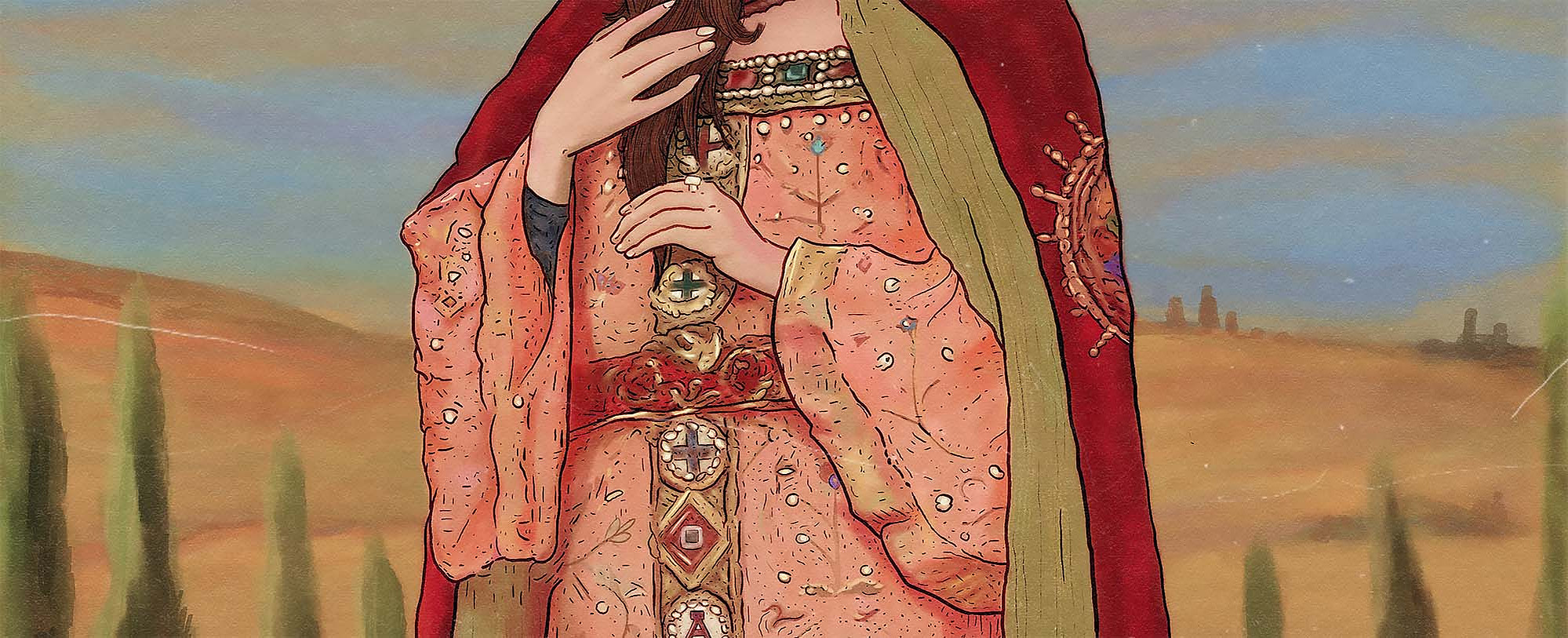 A close-up of the hands of Saint Sonya of Tuscany.