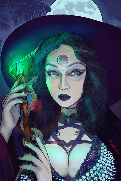 Portrait of a young with under a full moon.