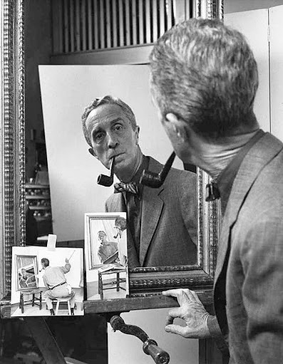 Norman Rockwell recreates his famous self-portrait "Triple Self-Portrait."