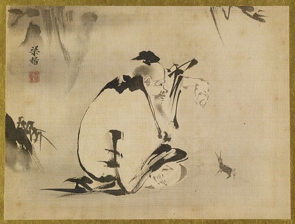 Toaist painting of old man meditating.