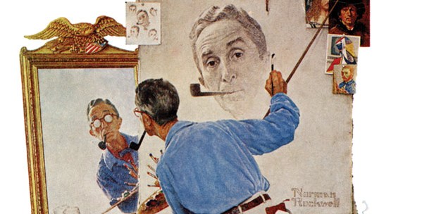 A cross-section of "Triple Self-Portrait" by Norman Rockwell.