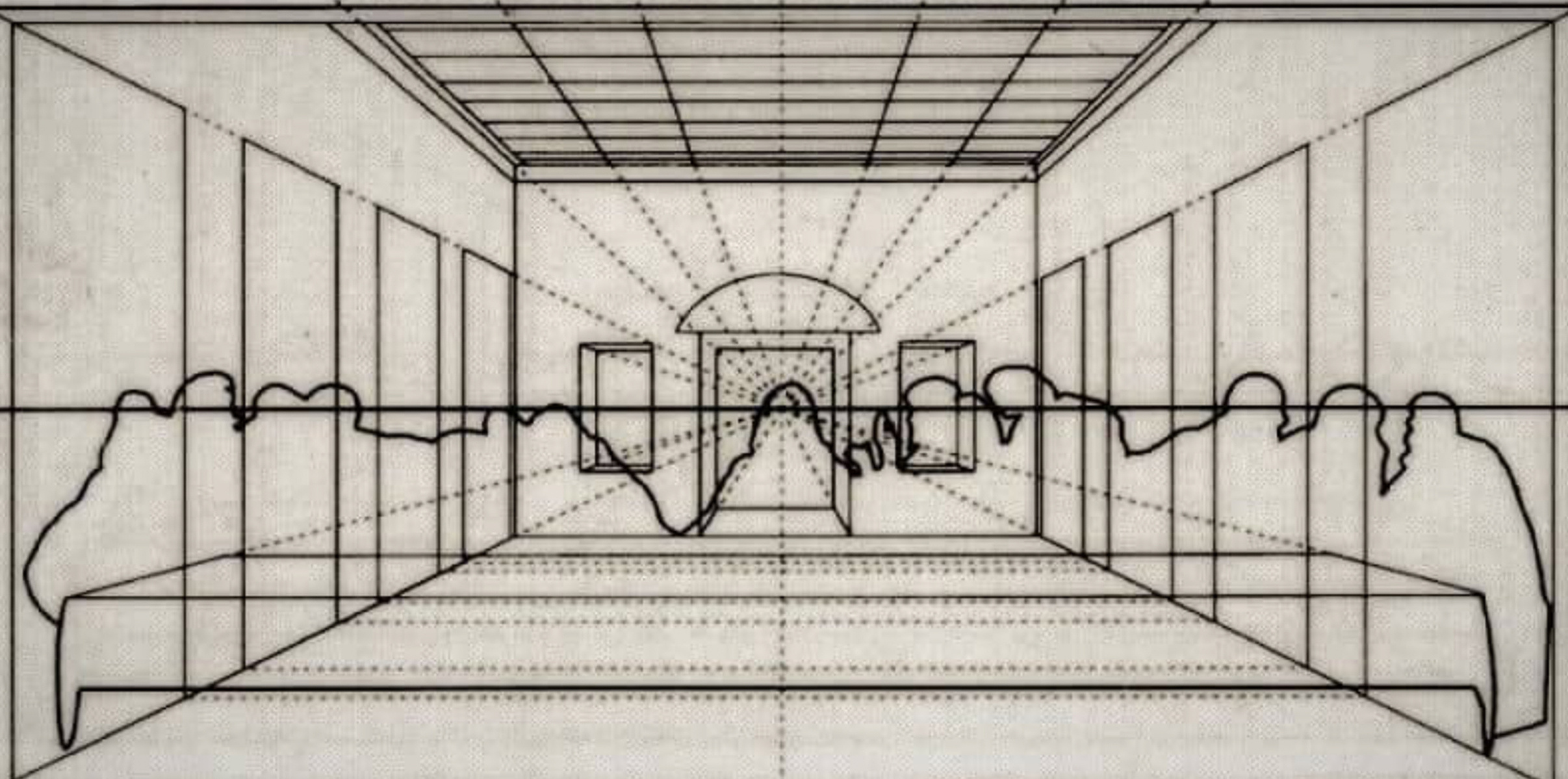 Sketch of orthogonal perspective lines in Last Supper painting by Leonardo da Vinci