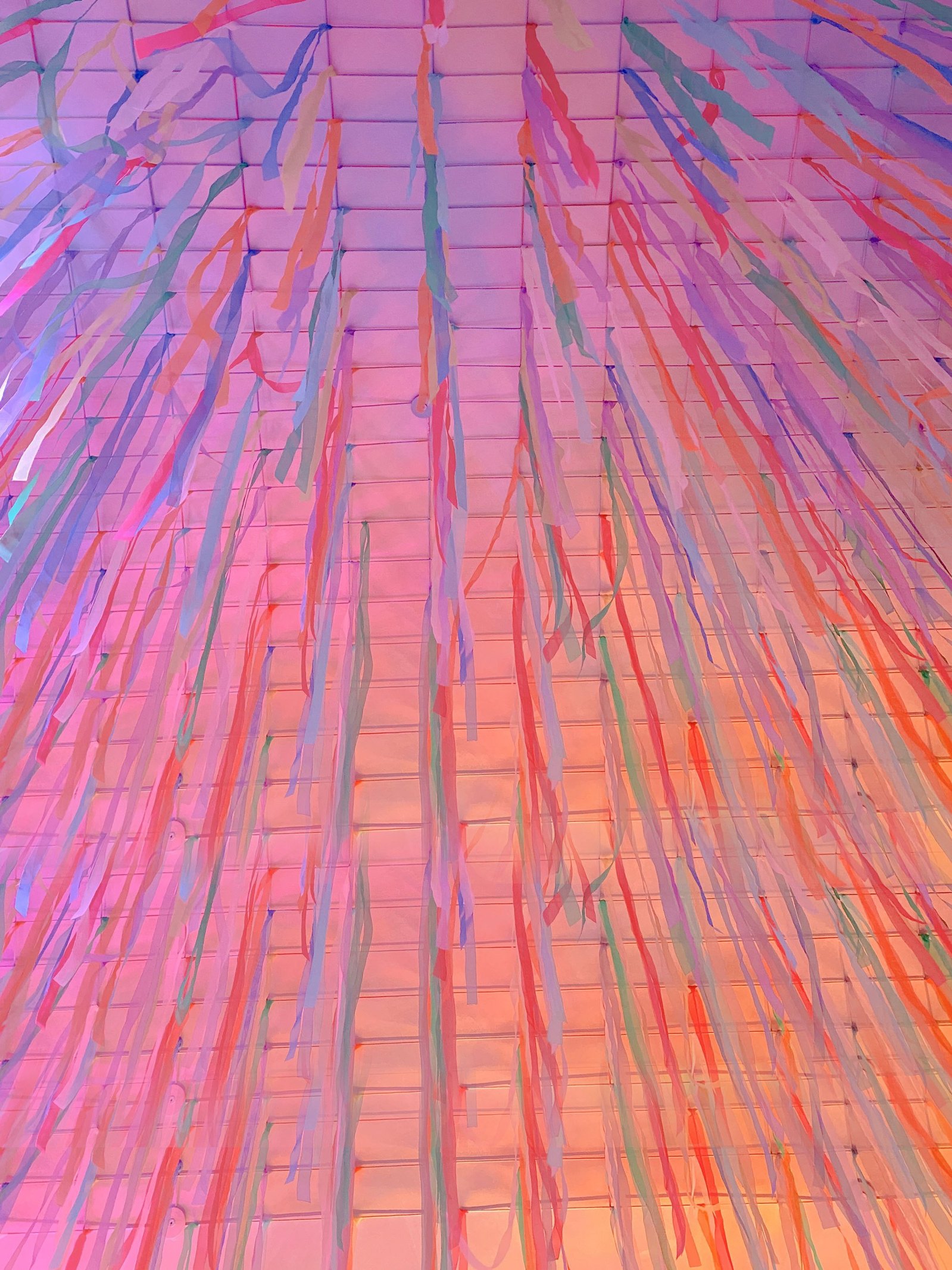 Colorful ribbon art exhibit.