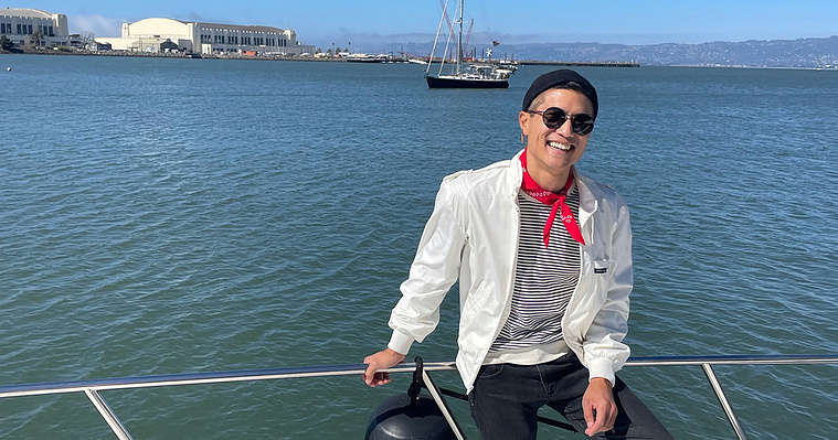 Man in sunglasses on a boat in San Francisco Bay
