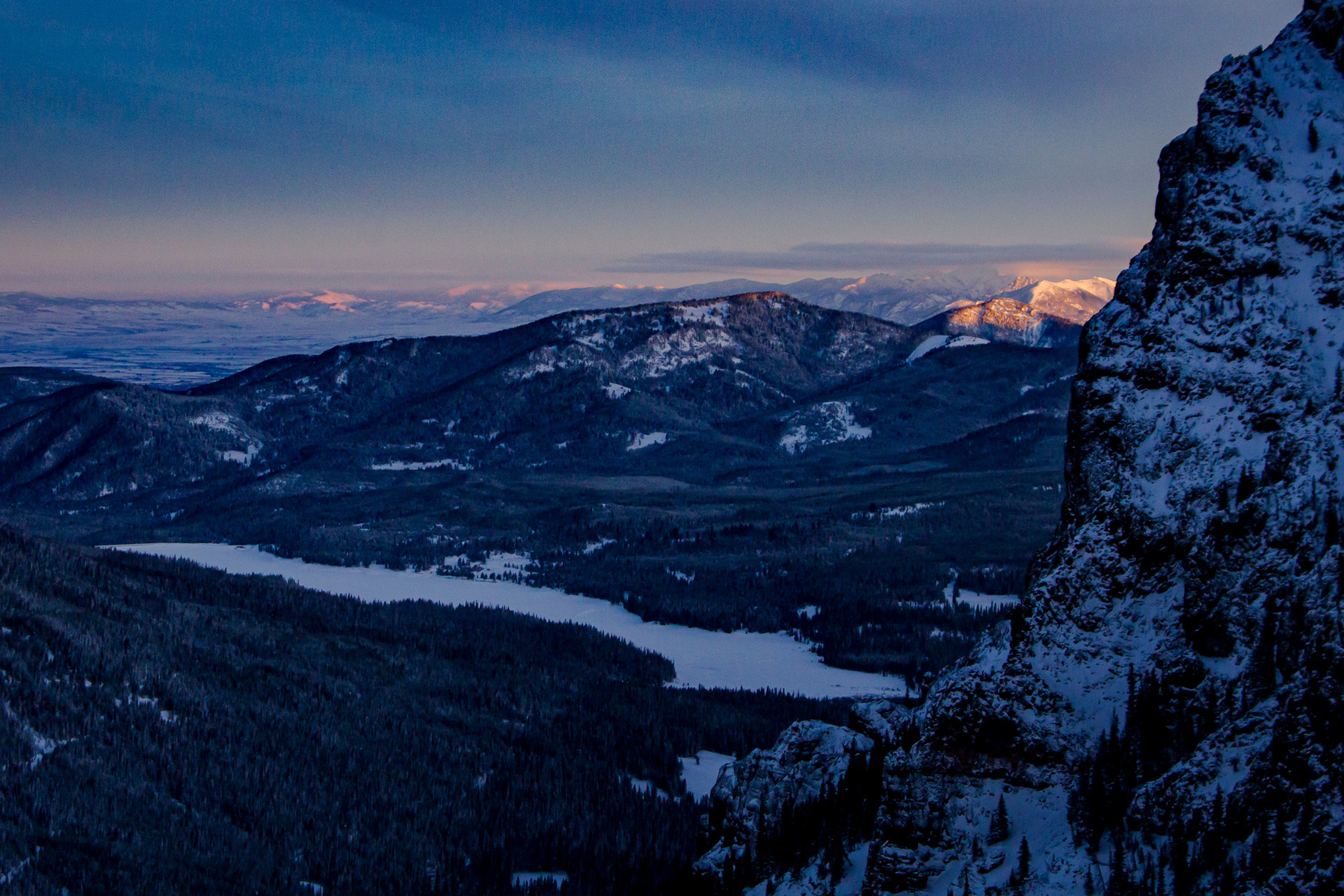 Hyalite Canyon Montana in winter at sunset