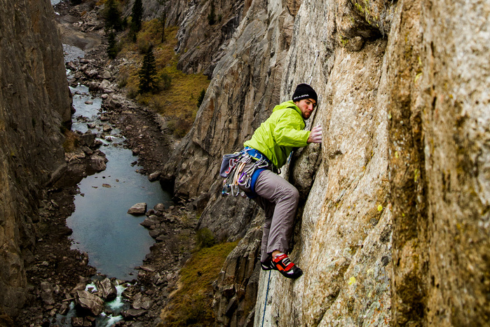Whit Magro rock climbing "Virtual Reality" Grade IV 5.13b Beartooth Range. Montana / Wyoming