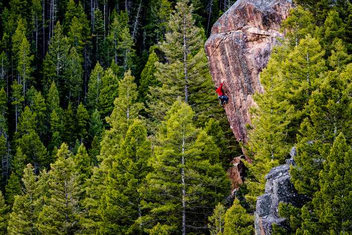 Whit Magro, climbing on the Cube in the Gallatin Canyon, Montana