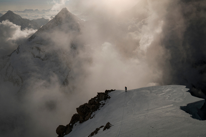 Anne Gilbert Chase feeling small and exposed on the West ridge of Mt Nilkantha in the Garhwal Himalayas of India.