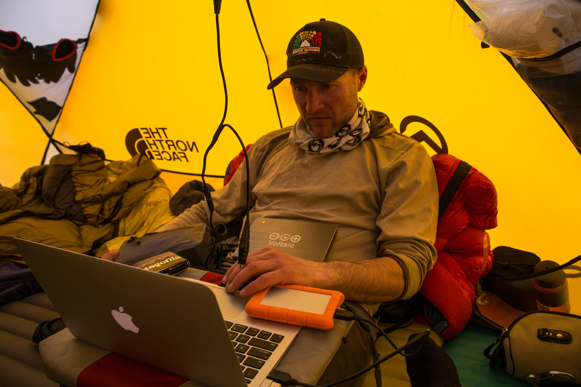 Self Portrait of me working in the tent while on an assignment in the Republic of Georgia. © 2015 