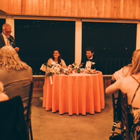 Wedding photography of the father of the bride giving a speech to the newly weds on their wedding day at Duke's Malibu.