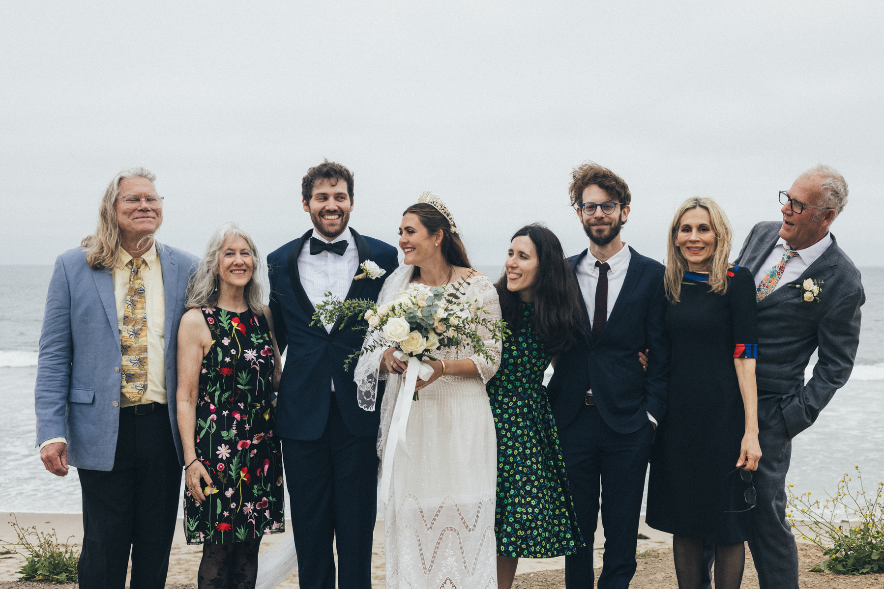 Wedding photography of a family shot in coastal scenery- Malibu Beach, California.