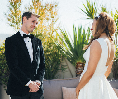 Capture the magic of a bride and groom's first look at The Shay Hotel in Culver City, CA. Stunning moments, beautifully photographed by Abigail Gorden Photography.