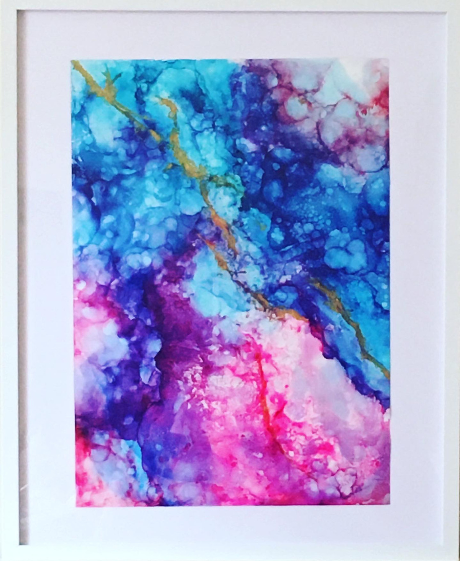lightening, golden lightening, alcohol inks, yupo paper, framed art, alcohol ink art, wall art, home décor, unique, original, artist, artwork, contemporary art, original art, emerging artist, Eleni NeoBenyon, NeosDesigns-Art Ltd