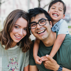 Family laughs together 