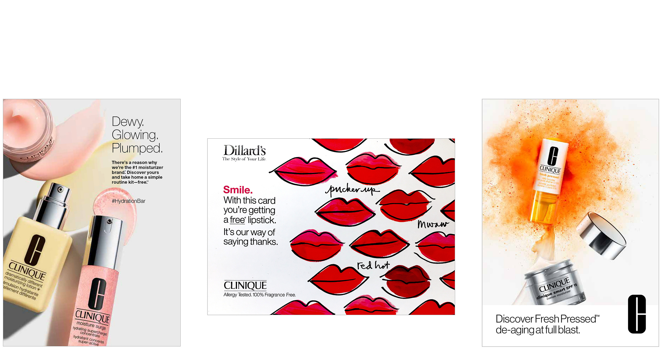 clinique moisturizers, clinique lipsticks, clinique fresh pressed