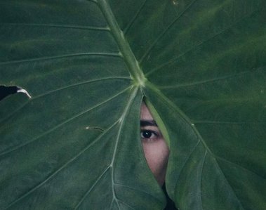 Desiree Nechacov, peering through a leaf