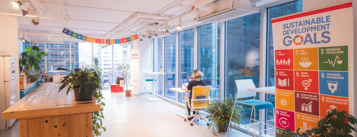 Bright open studio with plants and chairs
