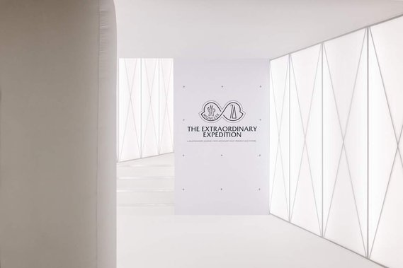 exhibition logo and statement set on a white wall.