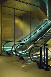 galleries lafayette champs-elysées, escalator, blue light, texture, mirrors, paris