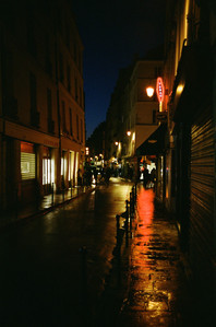 paris, street, night, rain, tobacco store, reflections