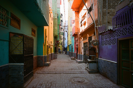 lyari, street, paint, rainbow colour, buildings, fresh paint, empty, day time, pakistan
