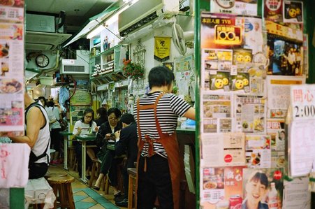 restaurant, entrance, people, lunch, waiter, advertisements, interior, hong-kong