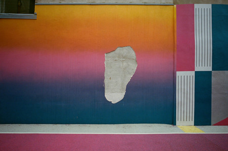 basketball court, pigalle, illstudio, sunset colors, broken plaster, concrete, decay, paris