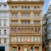 1850s store facade in broad daylight photographed in Vienna, Austria