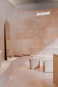 store interior made of terracruda with curvy shelves and custom made furniture.