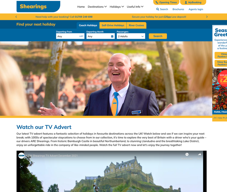 Screenshot of a travel company website. 