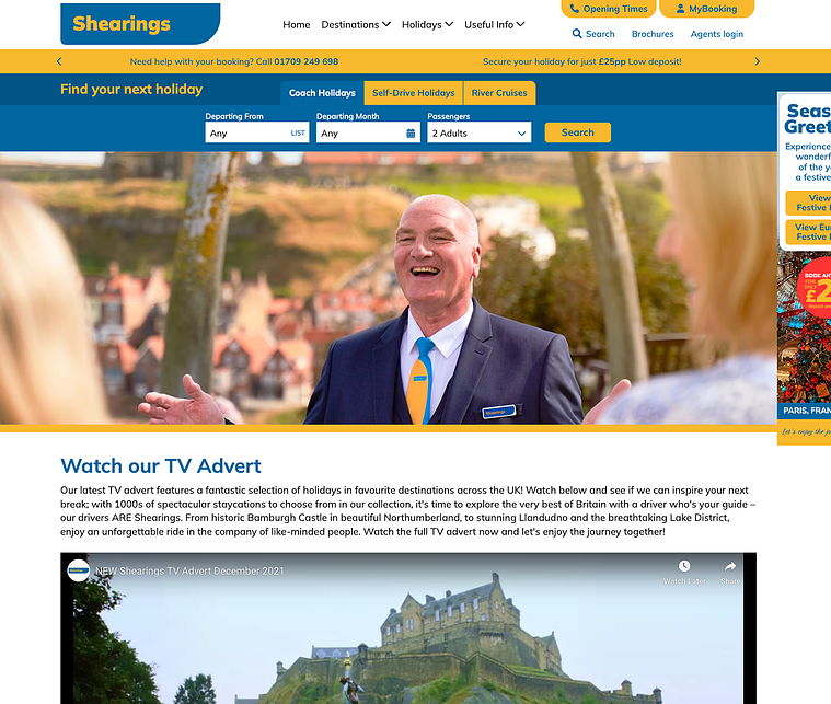 Screenshot of a travel company website. 