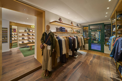 Clothes and other items in a menswear fashion shop. 