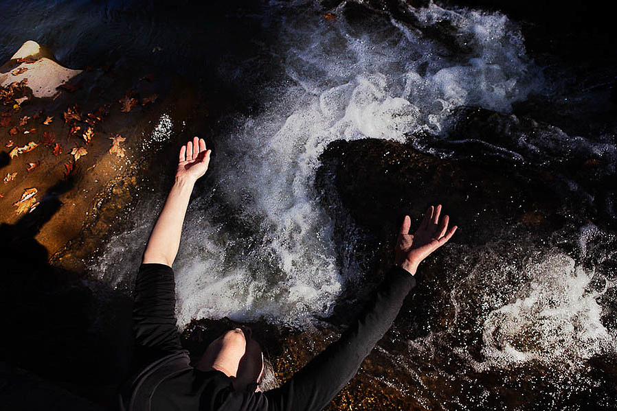 Lucy Mahler dancing in the river, Woodstock, NY