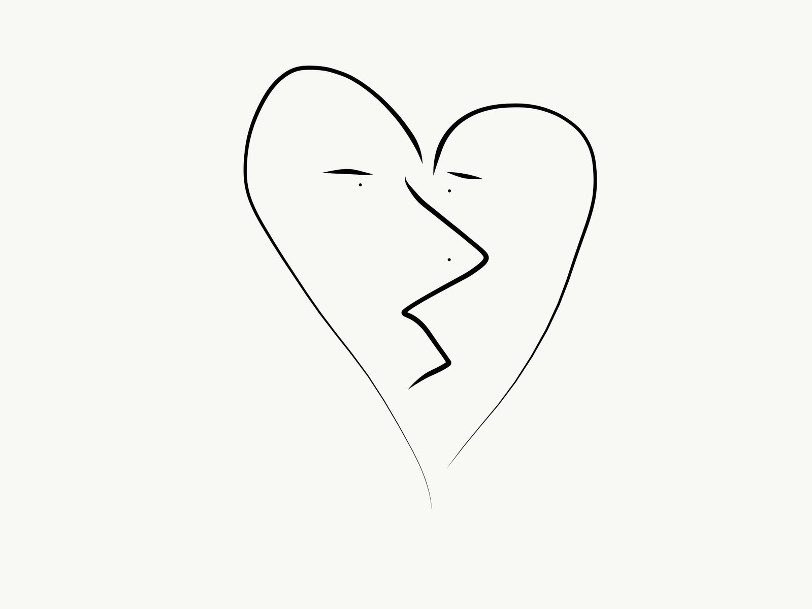 the faces of two men confront one another but also resemble a heart