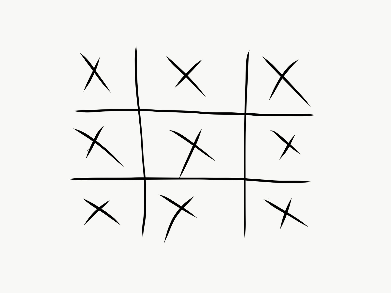 a noughts and crosses table filled in with x