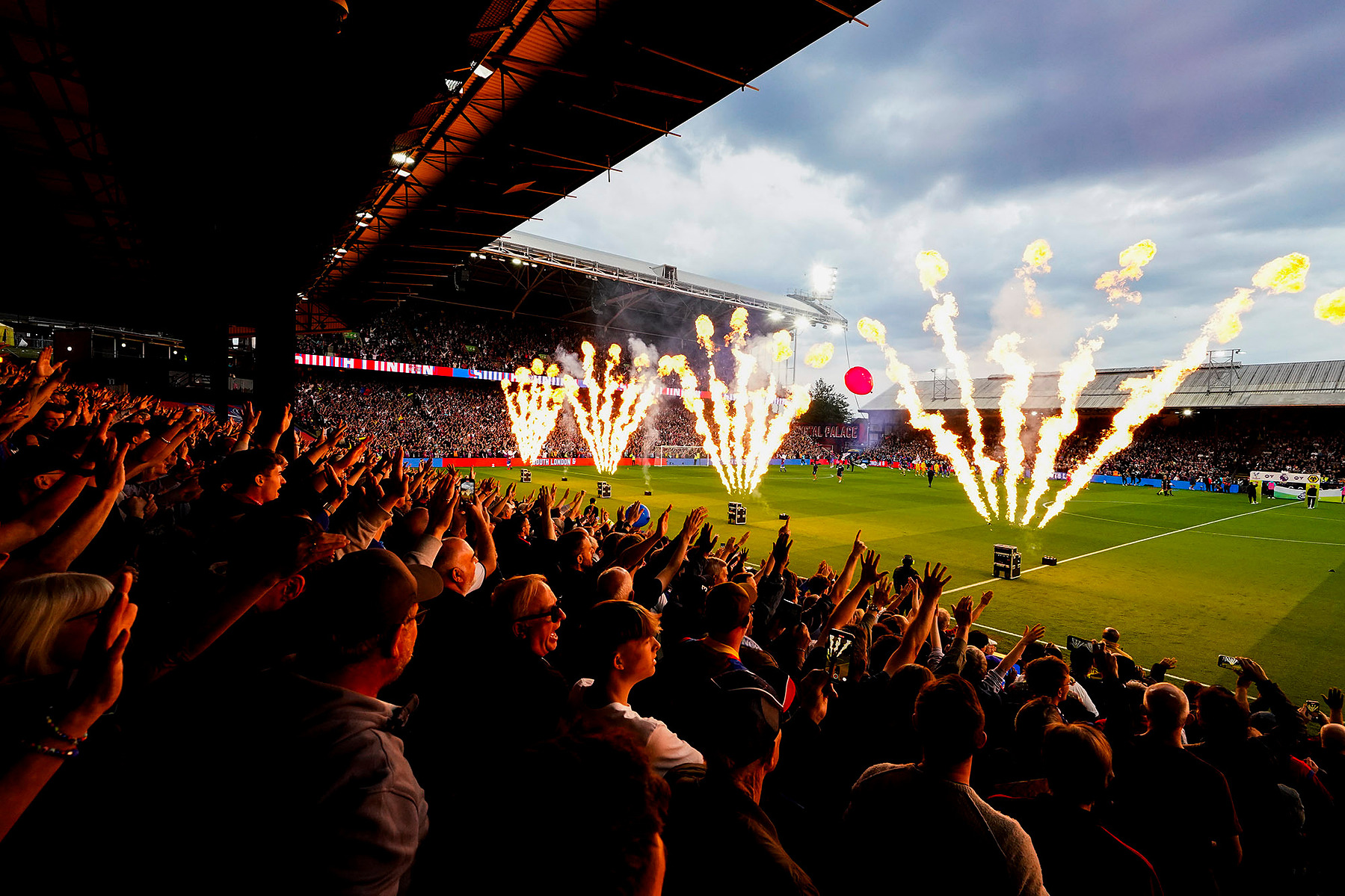 Pyrotechnics are set off before the Premier League match between between Crystal Palace and Wolverhampton Wanderers at Selhurst Park, London.