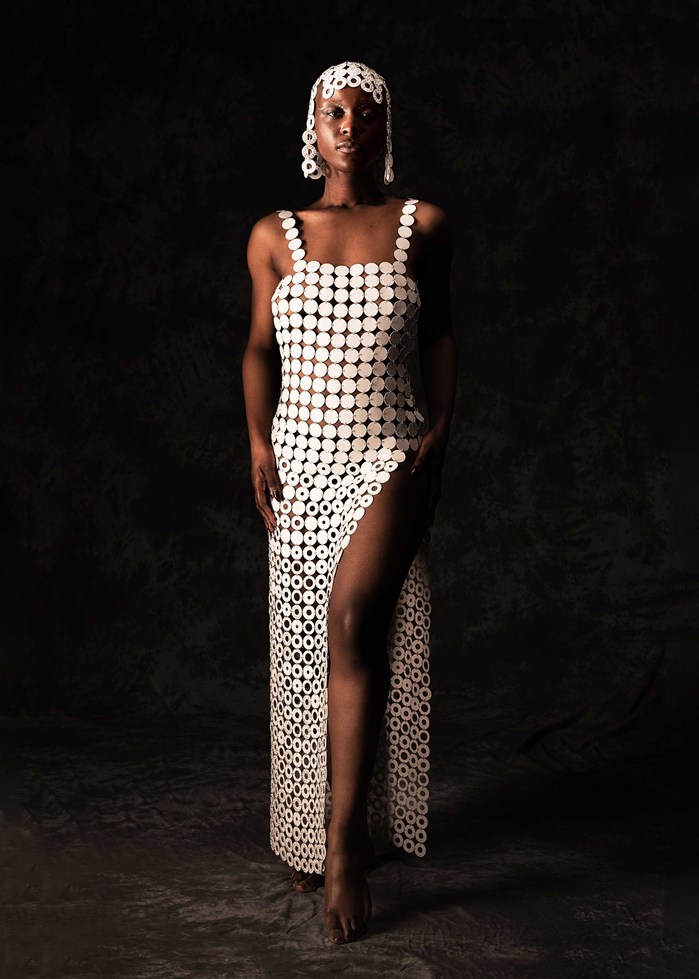 Lindsay Seri posing for Elodie Raymond Haute Couture project