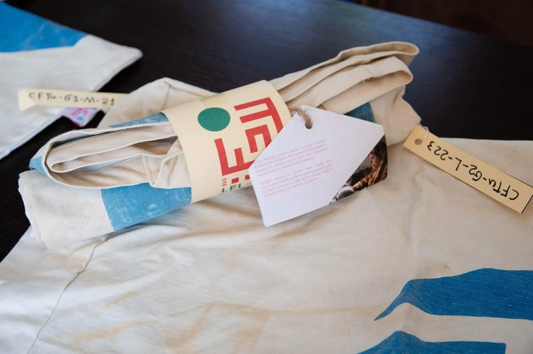 Each Lel-Haya tote bag comes package with a label explaining the project and a unique serial number tag to ensure profits made from the bags go back to the women who produce them. 
