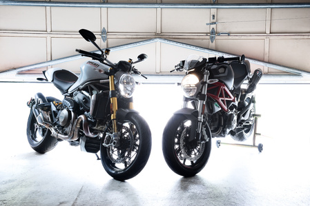 Ducati Monster 1200 and Ducati Monster 796 by motorcycle photographer Theron Lane