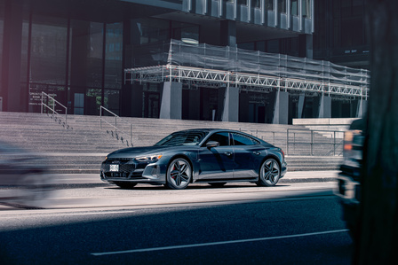 Audi RS e-tron GT electric car in downtown Toronto, Ontario, Canada by automotive photographer Theron Lane