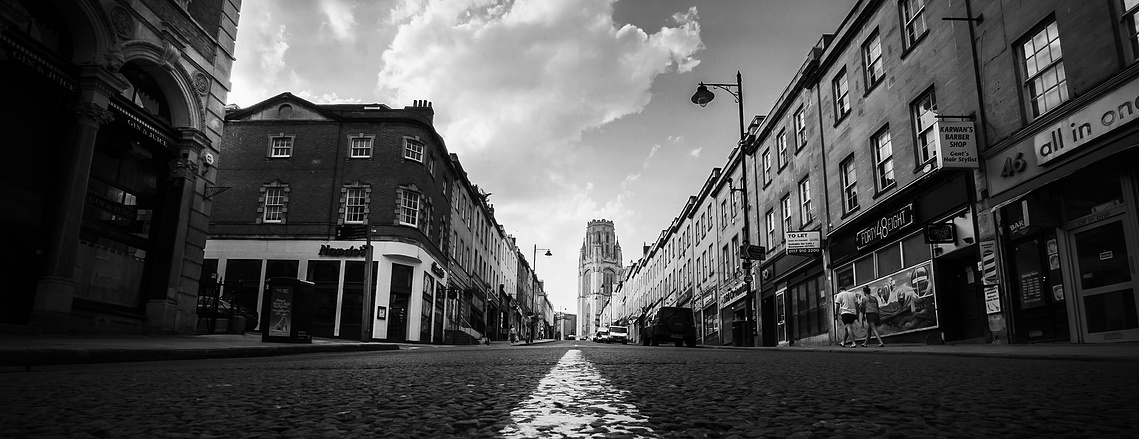looking up Park Street in Bristol on a sunny day