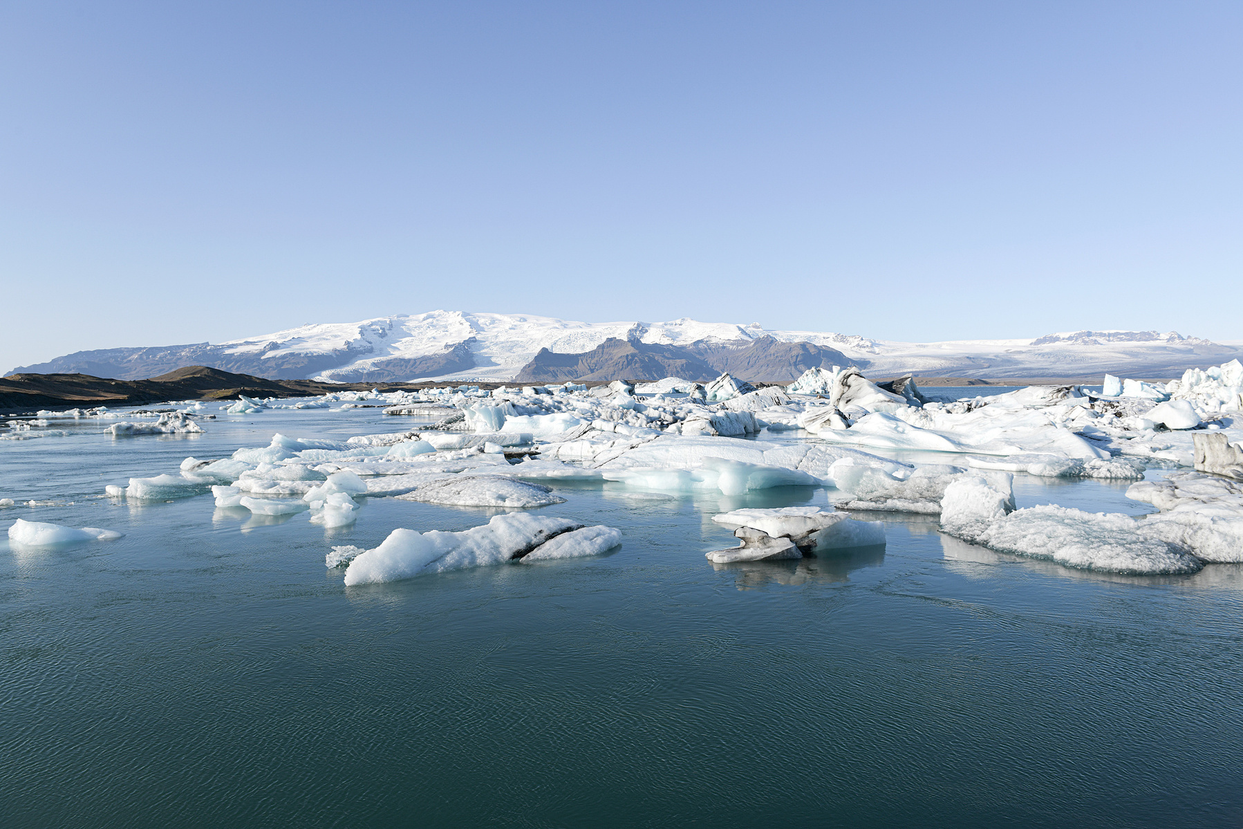 Jökulsárlón Glacier Lagoon. Blocks of ice break off Breiðamerkurjökull, a glacier on the south side of Vatnajökull. Blocks of ice, in various shapes and sizes, can be seen floating on the lagoon: the lagoon is 250 meters deep, the deepest lake in Iceland.