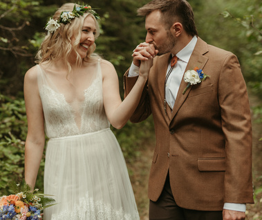 Bride and Groom kissing on their wedding day in Lutsen, MN.