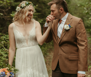 Bride and Groom kissing on their wedding day in Lutsen, MN.