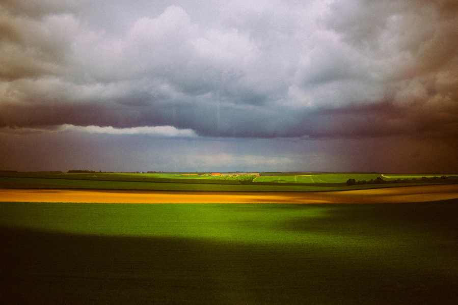 Photograph taken on the train (TGV) Strasbourg-Paris in France, Alsace, 2014.