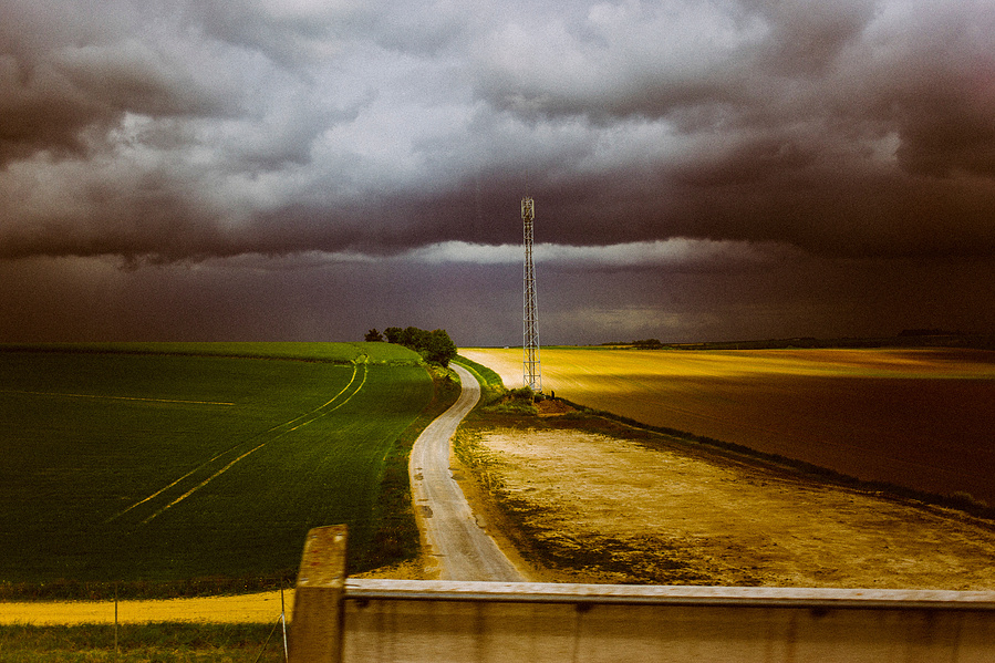 Photograph taken on the train (TGV) Strasbourg-Paris in France, Alsace, 2014.