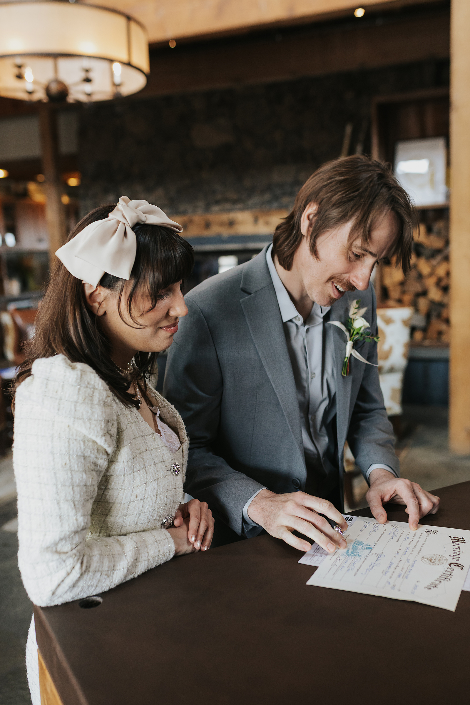 Signing marriage license at Brasada Ranch
